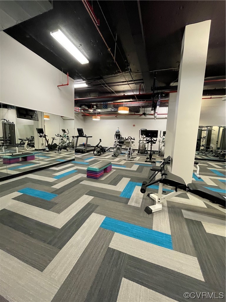413 Stuart Circle, Unit U5E Richmond, VA 23220 - Photo 24 of 29 a gym room with lots of gym equipment