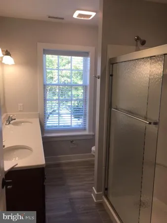a bathroom with a sink and a shower