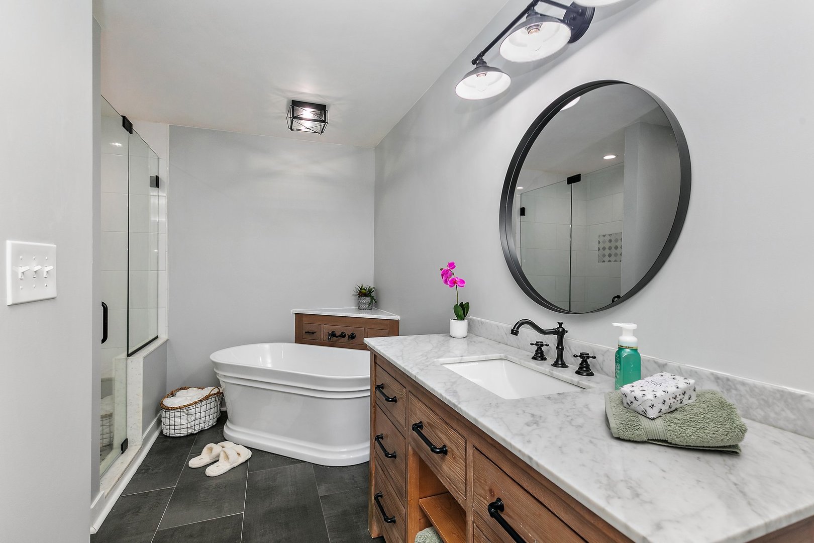 1037 North Harrison Street Algonquin, IL 60102 - Photo 15 of 46 a bathroom with a granite countertop toilet a sink and a mirror