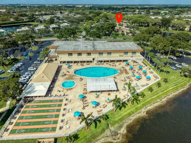 a view of city and swimming pool