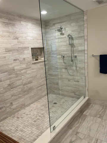 a bathroom with a shower