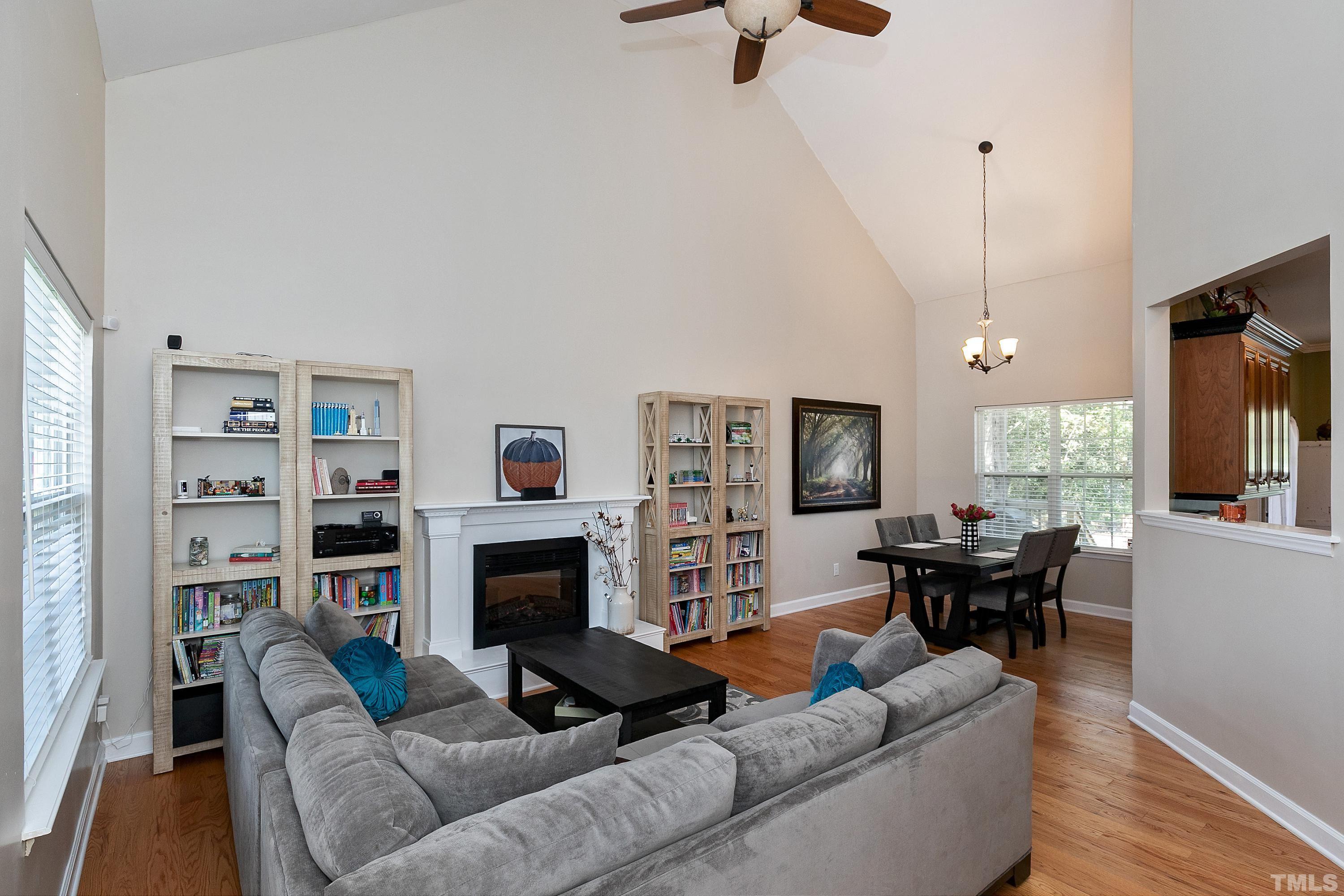 7025 Onslow Stephenson Road Willow Spring, NC 27592 - Photo 3 of 30 a living room with furniture a fireplace a flat screen tv and windows