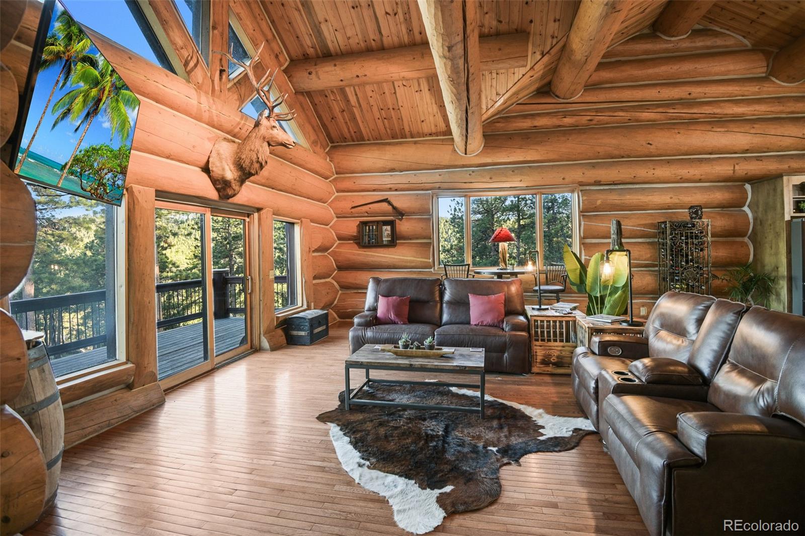 13434 Baird Road Conifer, CO 80433 - Photo 7 of 36 a living room with furniture and a fireplace