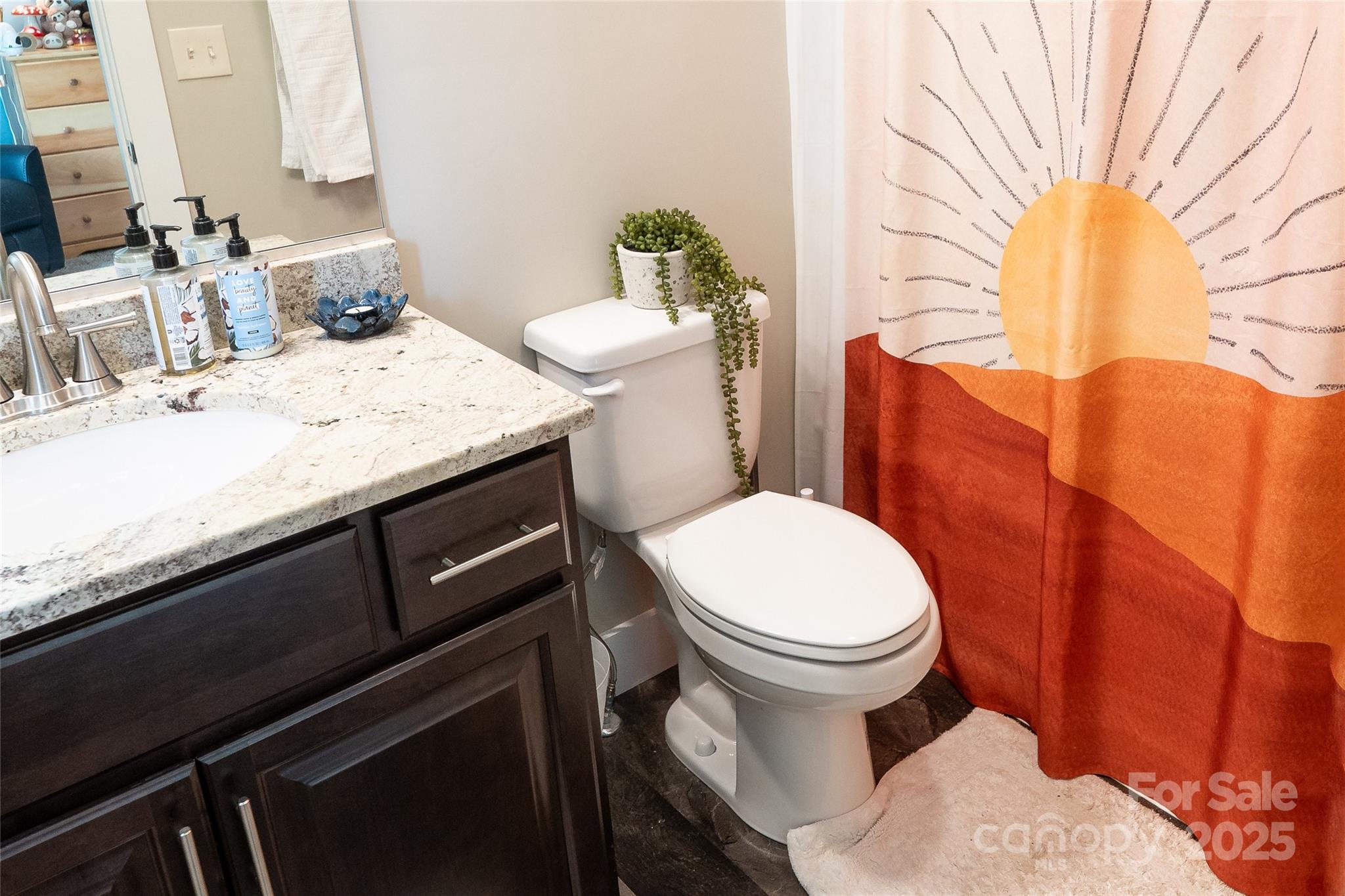 104 Wheeler Road Weaverville, NC 28787 - Photo 26 of 38 a bathroom with a granite countertop toilet sink and mirror