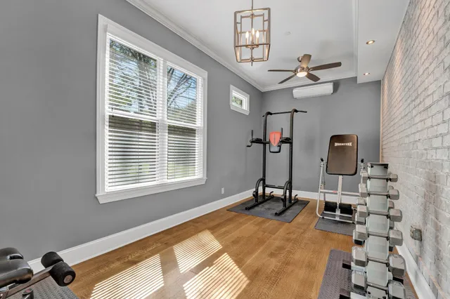 a view of a room with gym equipment
