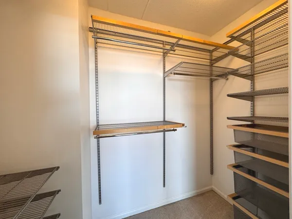 a view of walk in closet with empty racks