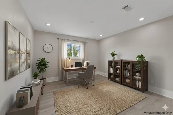a workspace with furniture