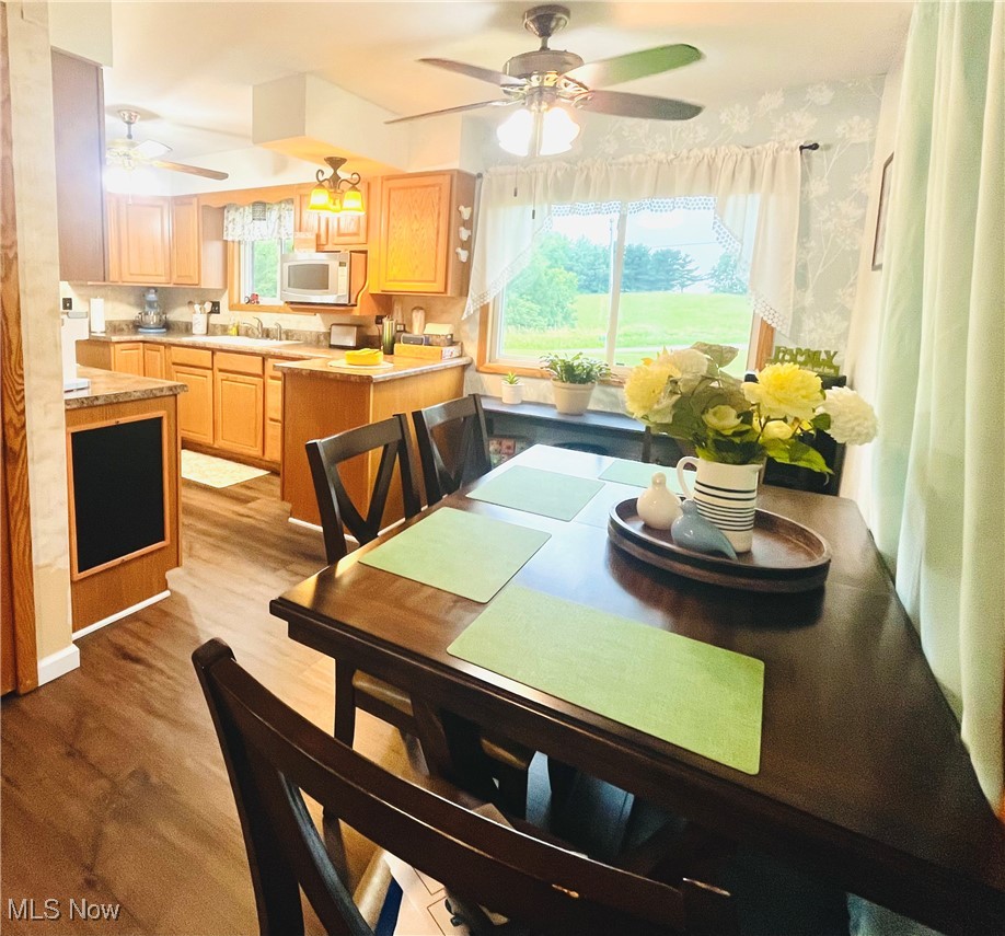 91070 Kilgore Ridge Road Scio, OH 43988 - Photo 10 of 40 Dining room with ceiling fan, light wood finished floors, and healthy amount of natural light