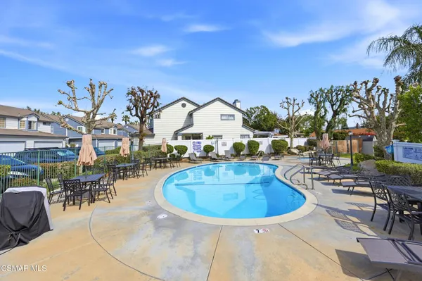 an outdoor space with seating space