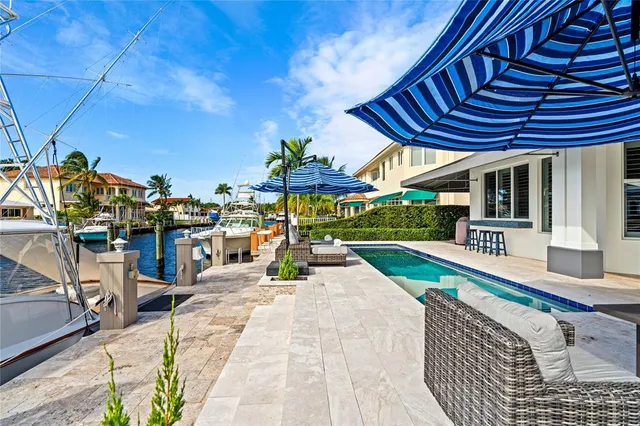 a view of a swimming pool with a patio