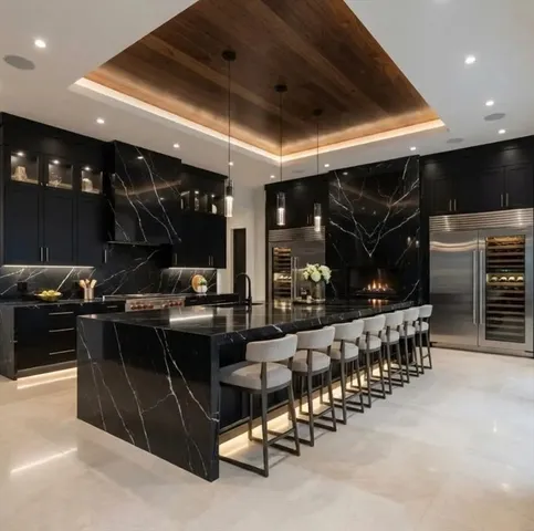 a kitchen with lots of counter top space