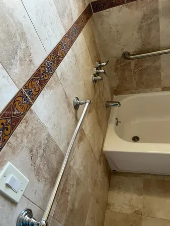 a bathroom with a tub