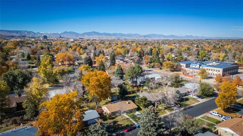 an aerial view of residential building and city
