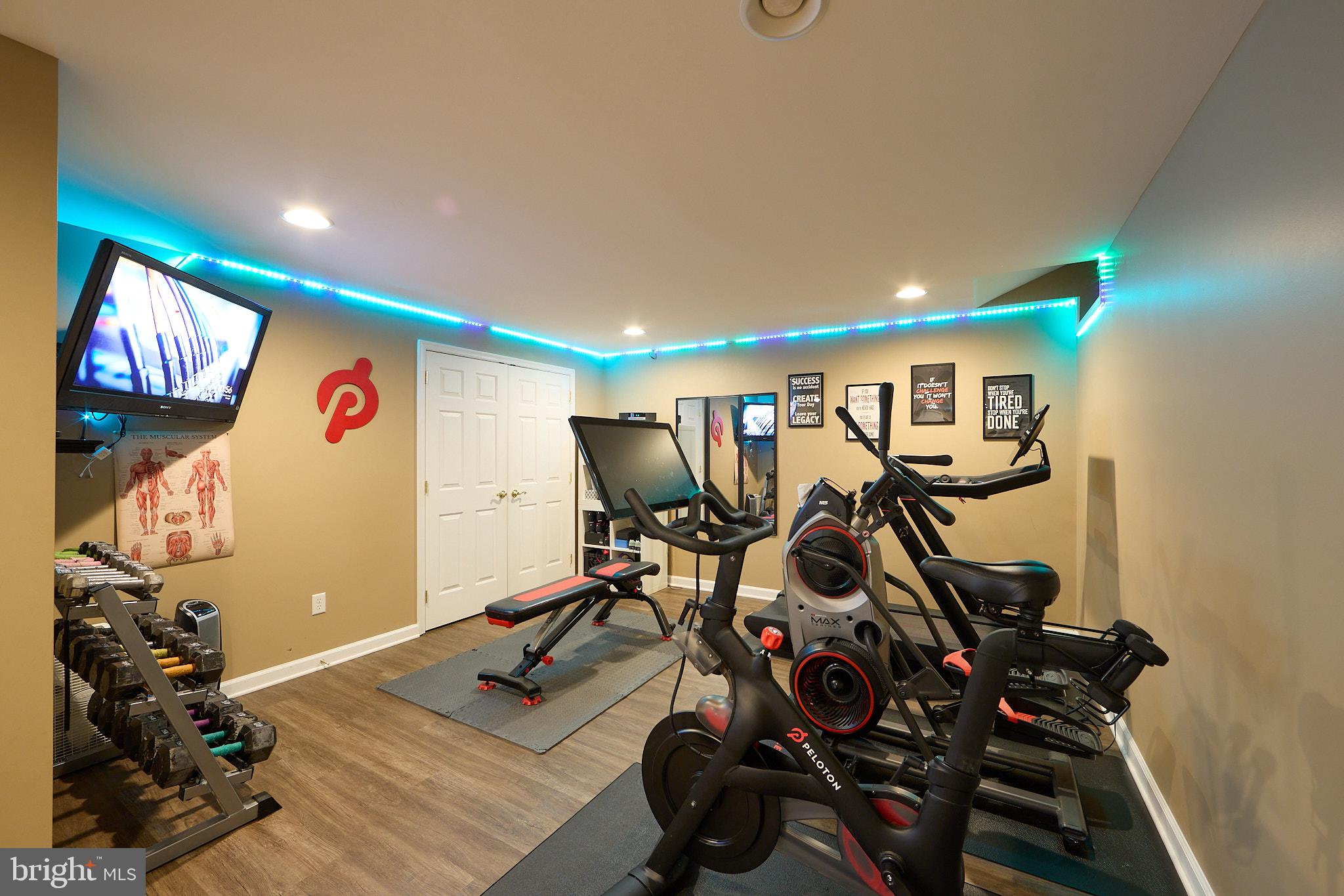 661 St Matthews Road Chester Springs, PA 19425 - Photo 49 of 64 Modern home gym with vibrant lighting.
