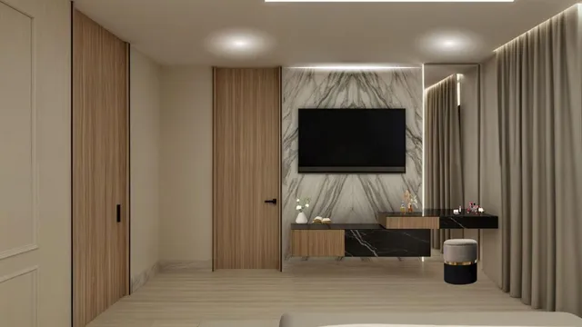 a room with wooden floor and furniture