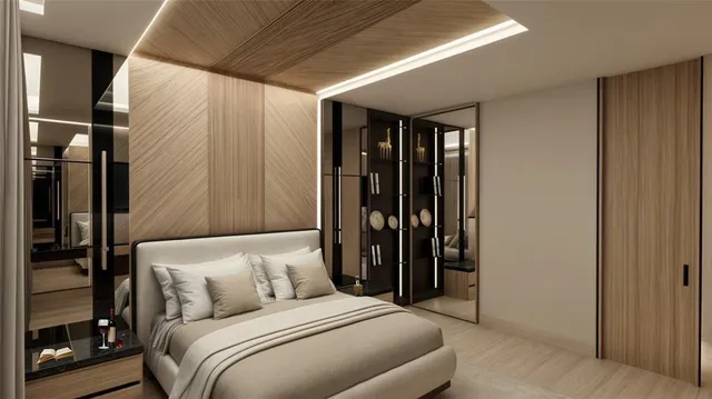 a bedroom with a bed window and a walk in closet