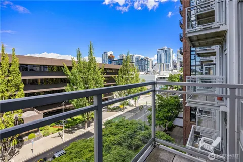 a view of a city from a balcony