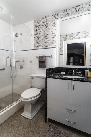 a bathroom with a toilet a sink and mirror