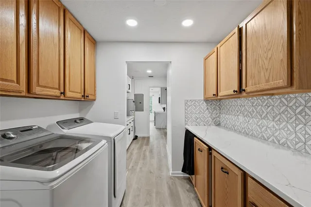 a view of balcony with deck and wooden floor
