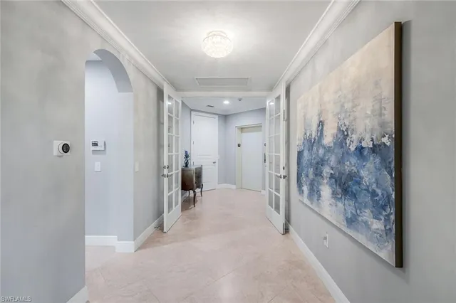 a view of a hallway with closet