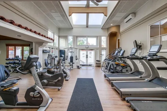 a view of a room with gym equipment