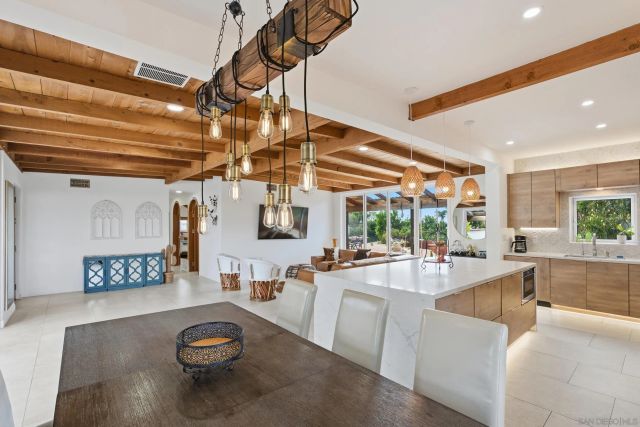 a view of a dinning table and chairs in the patio