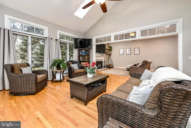 a living room with furniture ceiling fan and a rug