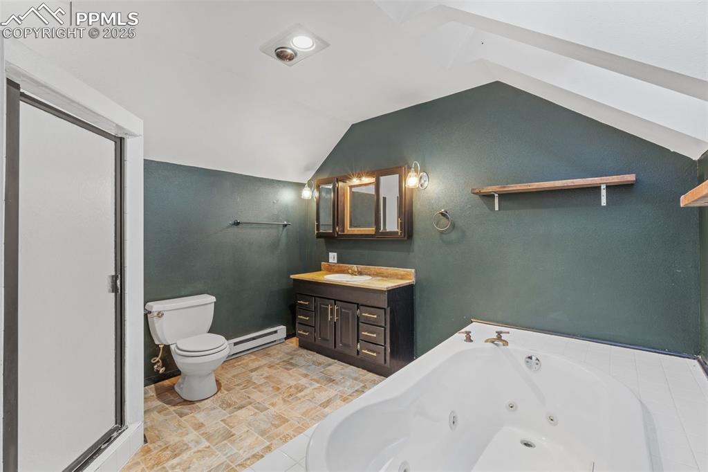 832 Spring Valley Drive Divide, CO 80814 - Photo 26 of 50 a spacious bathroom with a sink a toilet a mirror and shower