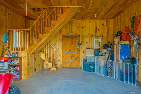 a view of balcony with wooden floor