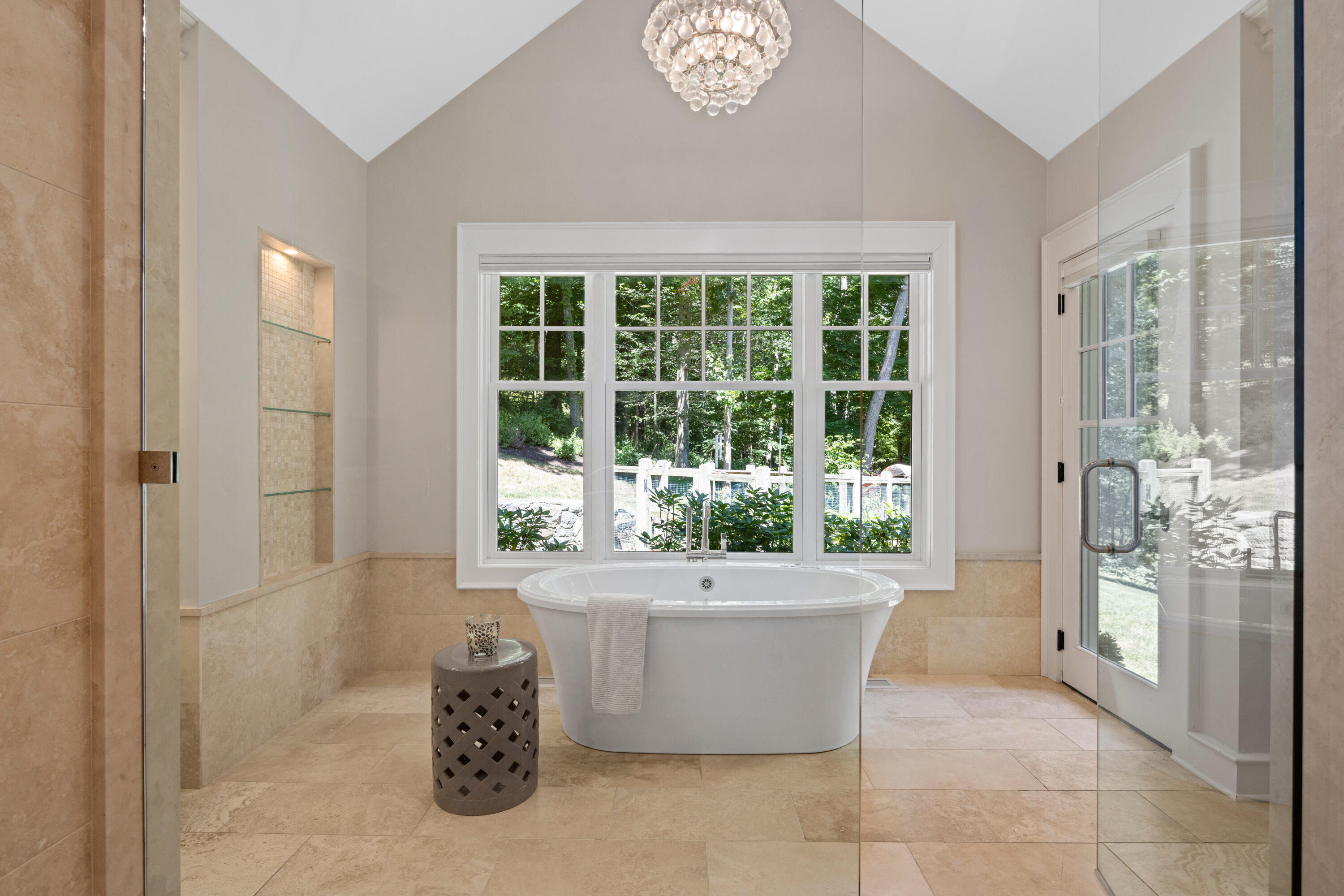 163 Chichester Road New Canaan, CT 06840 - Photo 17 of 40 a spacious bathroom with a tub and shower