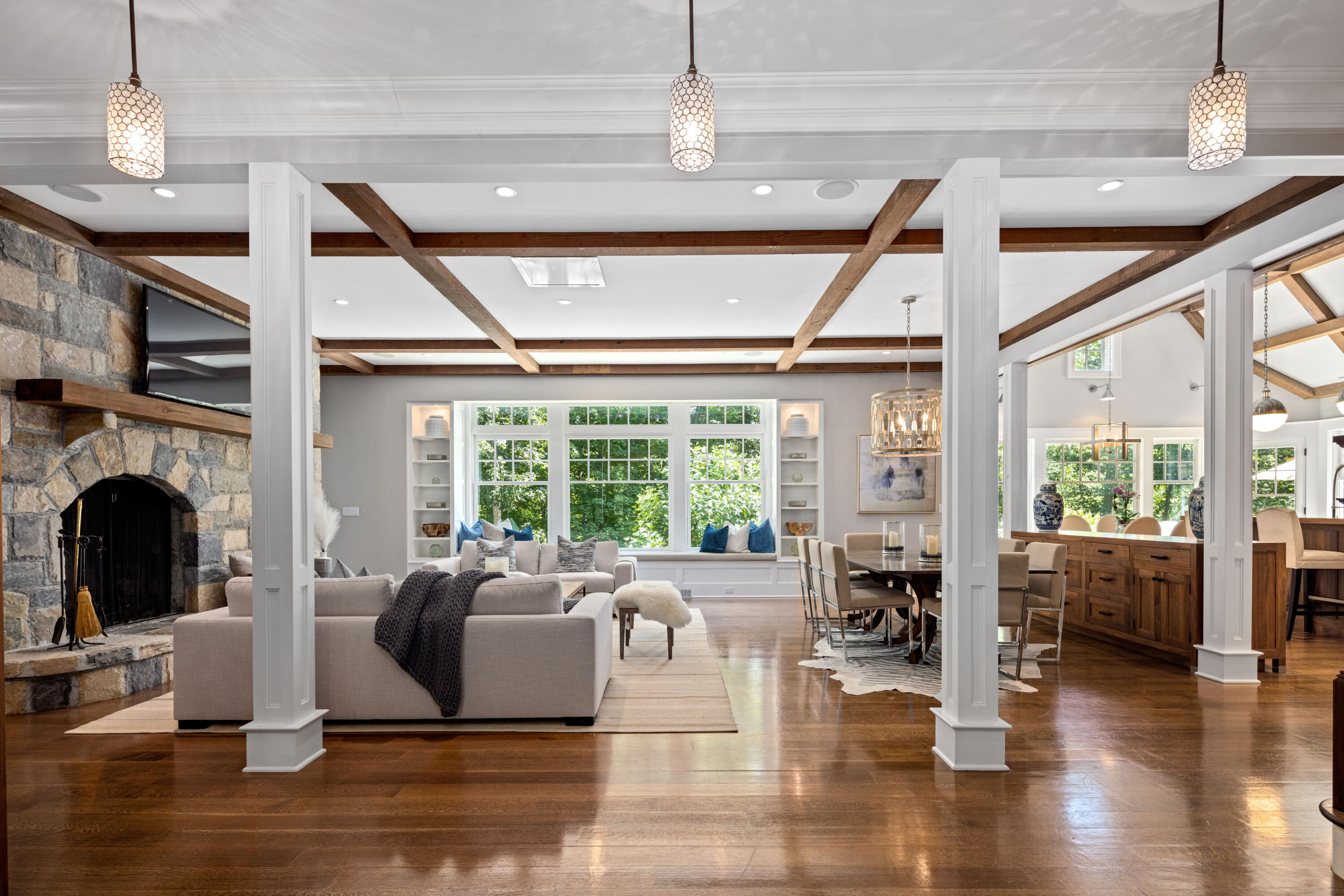 163 Chichester Road New Canaan, CT 06840 - Photo 6 of 40 a living room with fireplace furniture and a large window
