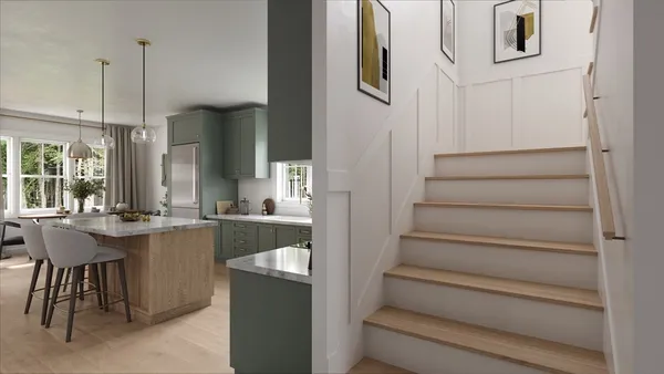 a kitchen with sink and refrigerator