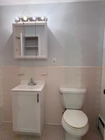 a bathroom with a toilet a sink and mirror