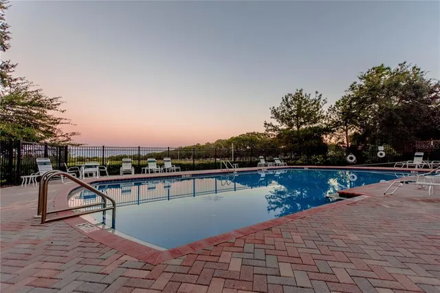 a view of a lake with a terrace