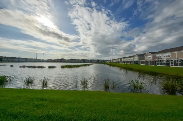 a view of a lake from a yard
