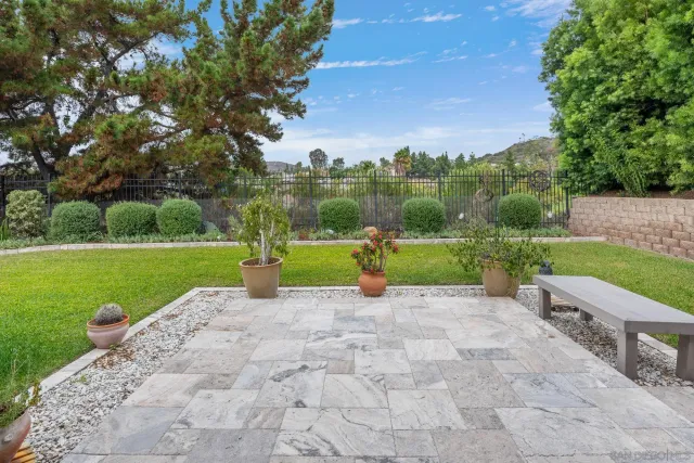 a view of a park with large trees