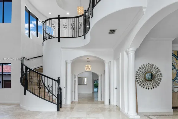 a view of a lake with a big yard