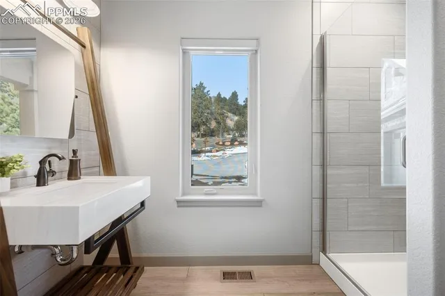 a bathroom with a sink a toilet and a mirror