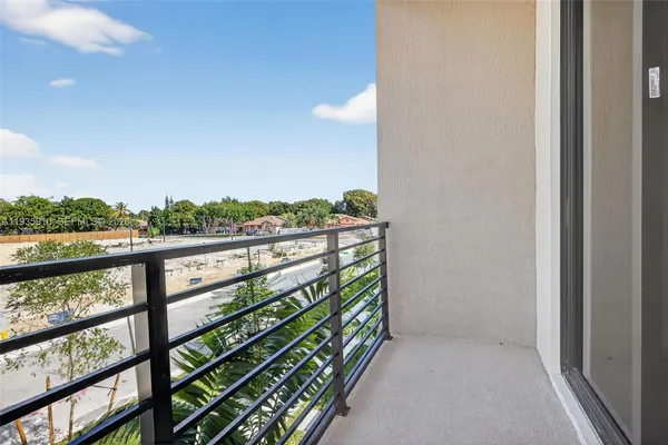a view of a balcony from door