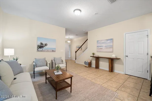 a living room with furniture