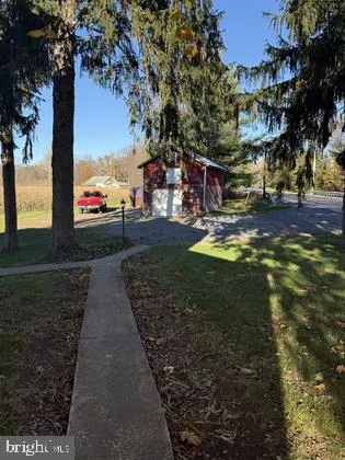 a view of a yard with an trees