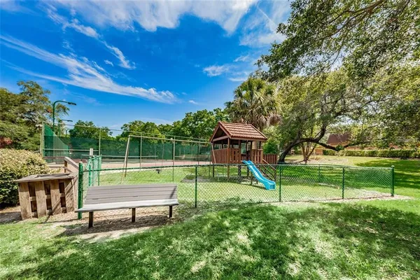 a view of a park with slide