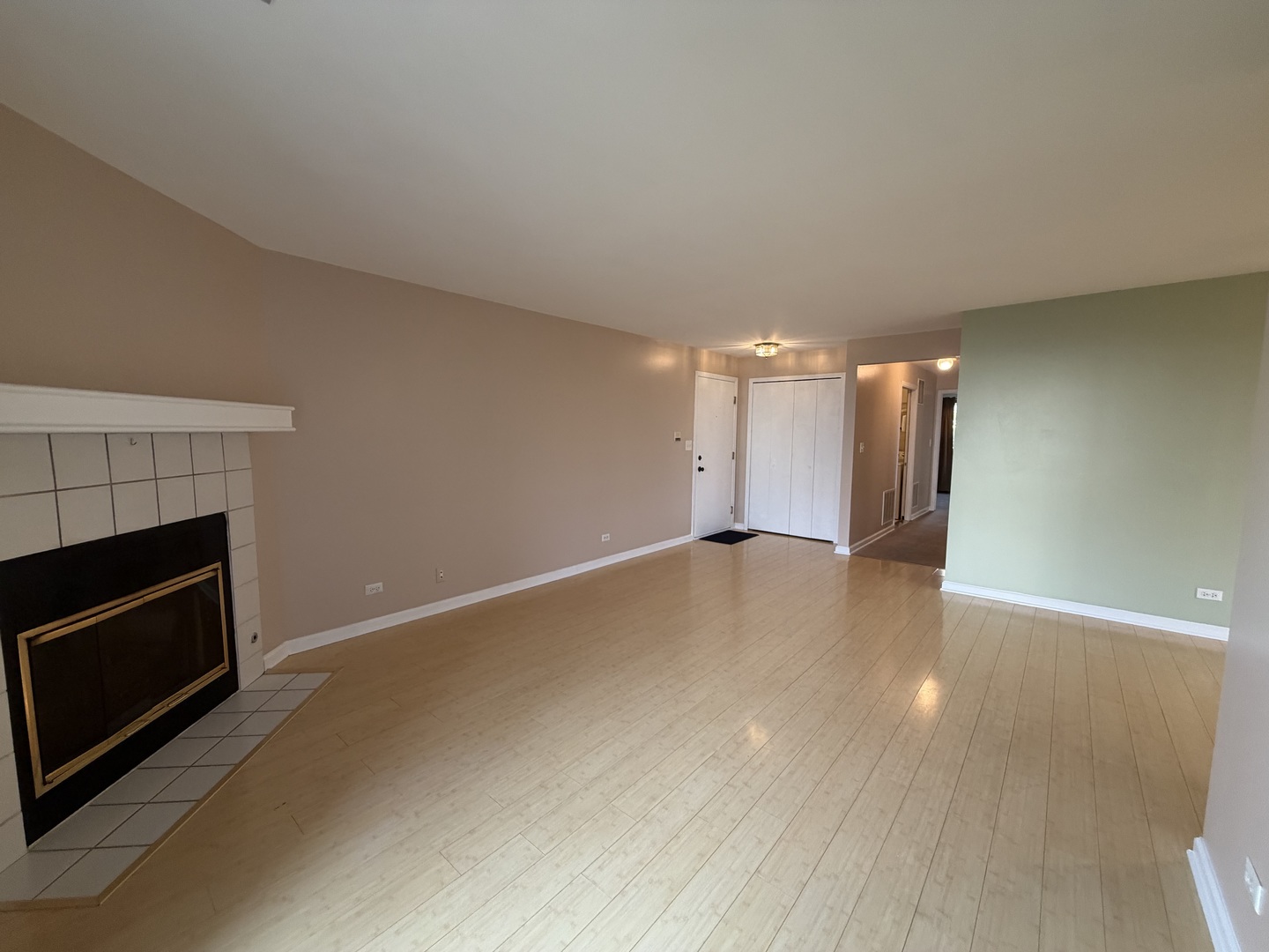 311 Sheffield Court, Unit 1 Roselle, IL 60172 - Photo 5 of 29 a view of empty room with wooden floor and fireplace