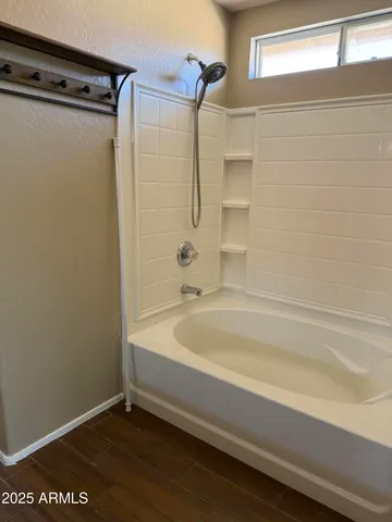 a bathroom with a bathtub
