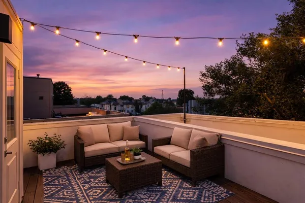 a terrace view with seating space