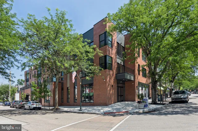 front view of a building with a street