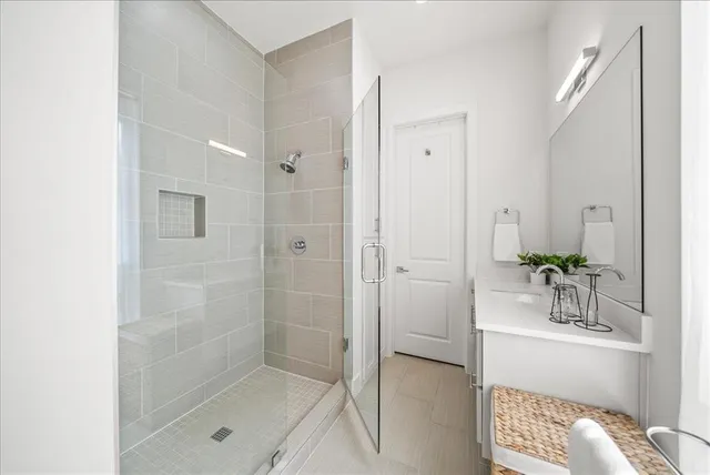 a bathroom with a shower