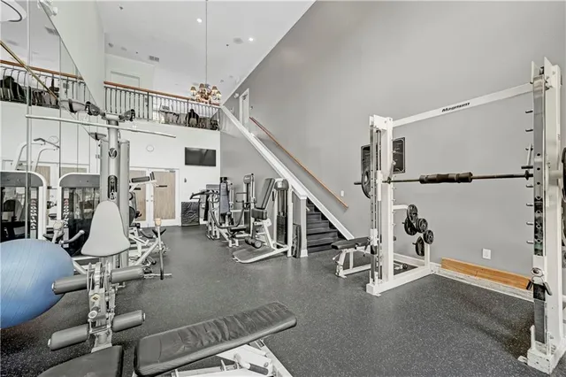 a view of a room with gym equipment