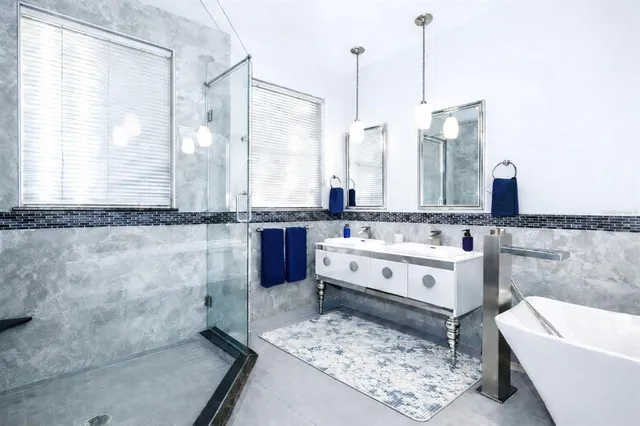 a view of a lake with a city