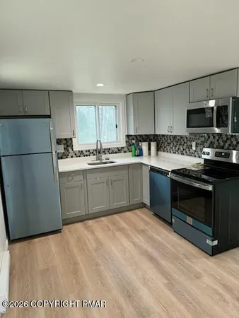 a kitchen with a sink cabinets and stainless steel appliances